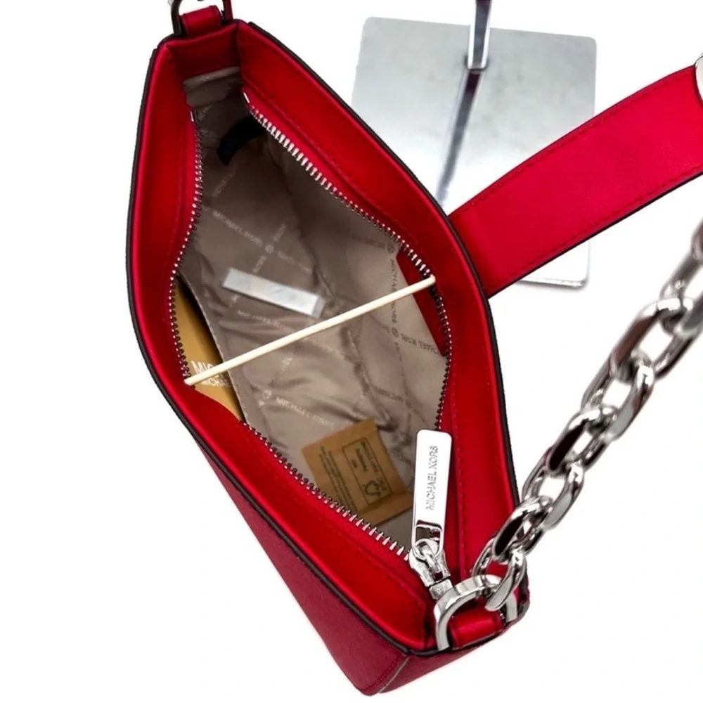 Michael Kors Carmen Small Pouchette Crossbody Bag Red/Silver